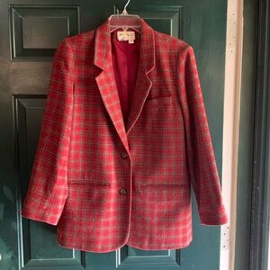 Vintage Eddie Bauer Red Plaid Blazer Jacket Wool Medium